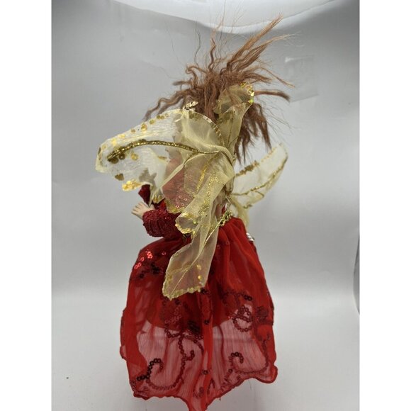 Elf Figurine Red Dress Gold Wings Fairy Pixie Fantasy Signed 12"  Real Eye lashe - Picture 12 of 16
